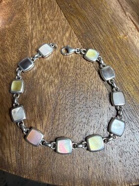 Sterling Silver reversible Mother-of-Pearl Square Link Bracelet - Iridescent